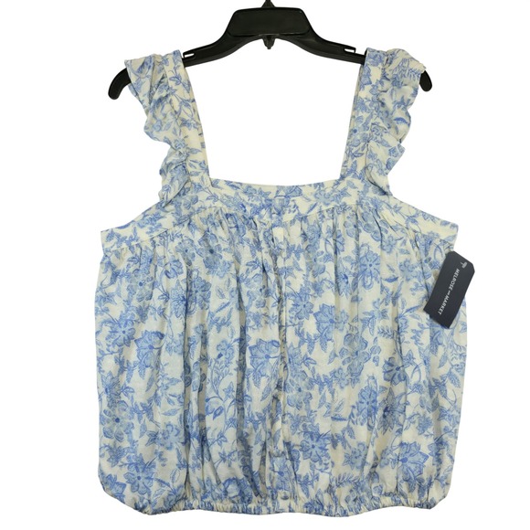Melrose and Market Tops - Melrose and Market Womens White Blue Floral Ruffle Strap Square Neck Crop M NWT